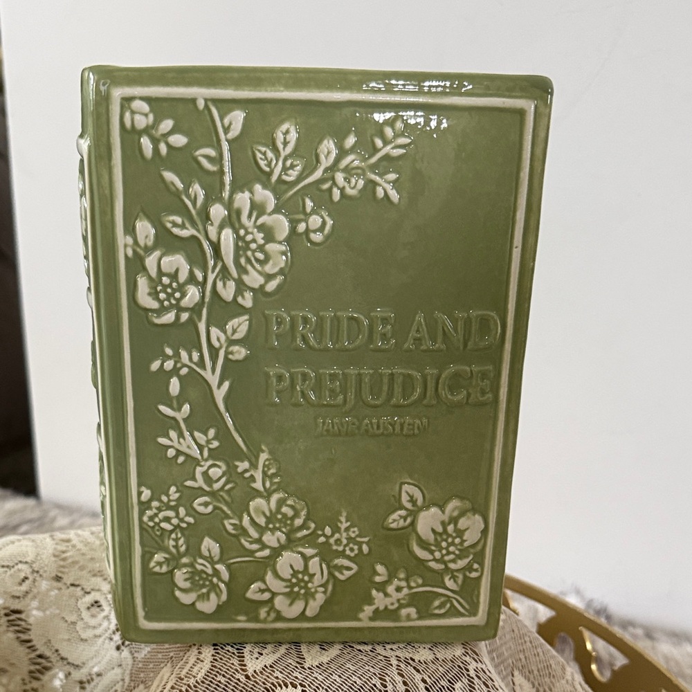 Pride and Prejudice Ceramic Book Vase in Sage Green